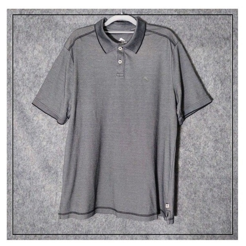 Tommy Bahama Polo Shirt Men L Gray‎ Embroidered Marlin Coastal Casual Golf